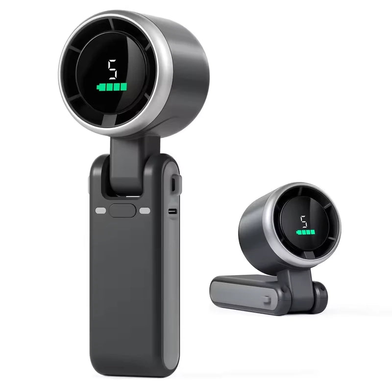 IPRee Handheld Mini Electric Fan Turbo Foldable Portable Neck Hanging Fans 5 Speed Rechargeable Fan Display Screen Angle Adjustable