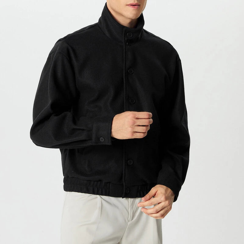 INCERUN Mens Solid Stand Collar Button Front Jacket Casual Fall Winter Outwear Top with Pockets S-5XL