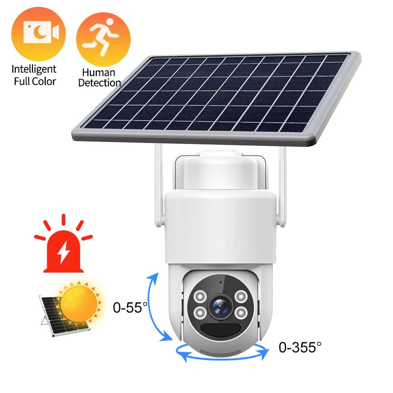 Guudgo 4MP HD Solar Powered Security Camera Video Surveillance Waterproof Full Color Night Vision WiFi Pan Tilt Two-Way Audio PIR Motion Camera