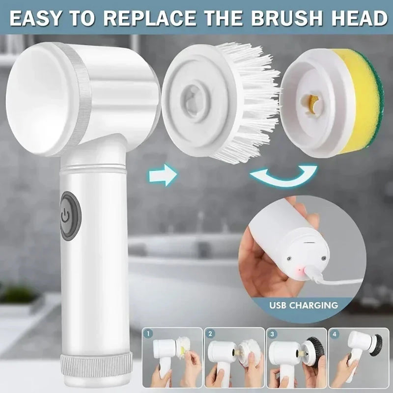 Electric Cleaning Brush Kitchen Bathroom Multifunctional Cleaner Electric Scrubber Bathroom Cleaning Brush USB Rechargeable with 5 Replaceable Brush Heads