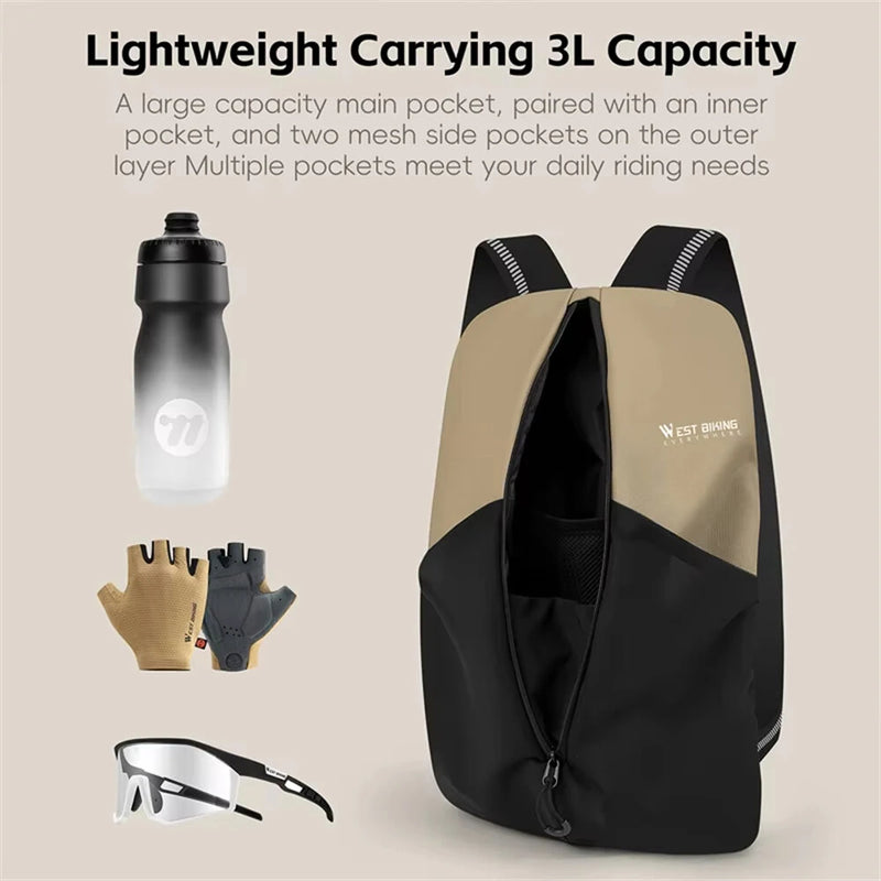 WEST BIKING 3L Reflective Warning Cycling Backpack Comfort Fit Lightweight Breathable Portable Waterproof MTB Road Bike Bag for Outdoor Sports Travel