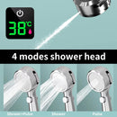 Shower Head High Pressure Digital Display Four Modes Handheld Bathroom Shower Accessory Water Saving Pressurized Adjustable Spray LED Temperature Display