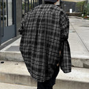 INCERUN Classic Black White Plaid Design Men's Casual Long Sleeve Shirt, Men's Button Up Shirt for Daily Occasions