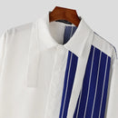 INCERUN Stylish Men's Color-block Striped Long-sleeve Shirt Fashion Design Lapel Top Large Size Loose Fit Men S-5XL