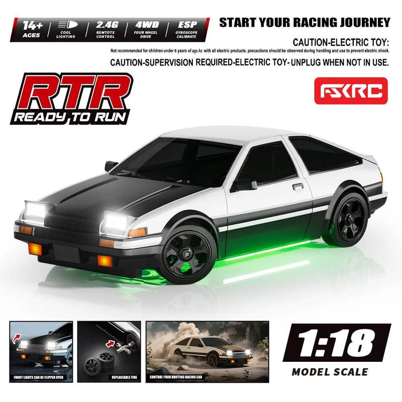 HB Toys RTR RP1801-1809 1/18 2.4G 4WD Drift RC Car ESP Gyro Full Proportional Racing LED Light Remote Control High-Speed Motor On-Road Racing Vehicle Model Boys Gifts Toys