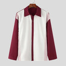 INCERUN Mens Colorblock Patchwork Long Sleeve Shirt Comfortable Soft Fashion Lapel Top Shirt