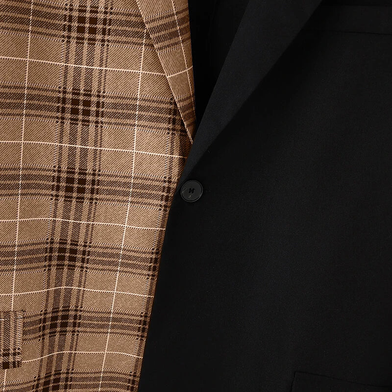 INCERUN Mens Plaid Patchwork Long Sleeve Blazer Two-tone Stylish Casual Suit Outwear for Spring Fall