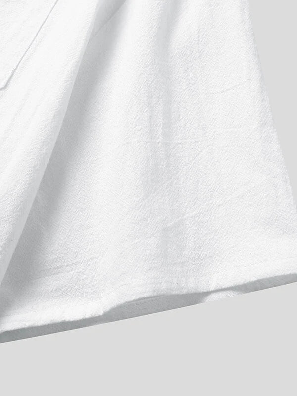 Mens Solid Drawstring V-Neck Cotton Short Sleeve T-Shirt