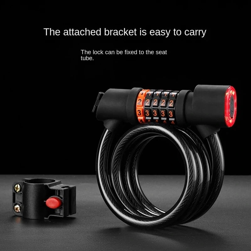 XANES Bicycle Steel Cable Lock 5 Digit Password High Security with Taillight Thicken Anti-Theft Safety Lock Motorcycle MTB Road Bike Accessories