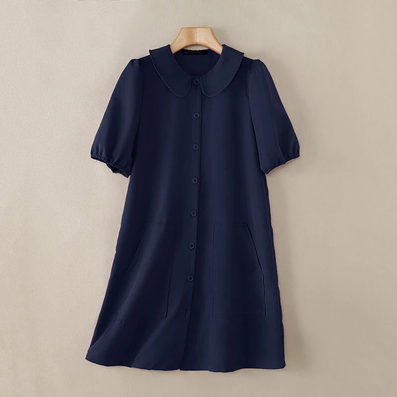 ZANZEA Elegant Style Women Shirt Dress Holiday Casual Raglan Sleeve Sundress Turn-Down Collar Solid Mini Vestidos Dress