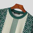 INCERUN Mens Print Crew Neck Short Sleeve T-shirt Comfortable Business Casual Green Tshirt Male S-5XL