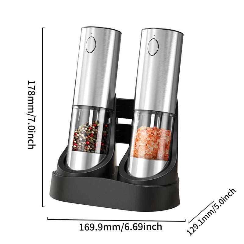 Stainless Steel Electric Pepper Grinder Set Rechargeable 95ML Pepper Grinder Set Sea Salt Grinder Electric Black White Pepper Grinder Bottle