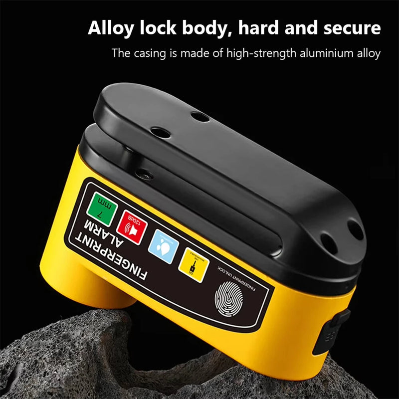 BENGGUO 120dB Bicycle Fingerprint Unlocking Disc Brake Lock USB Charging Waterproof Alarm Safety Protection Motorcycle E-Bike Anti-theft Lock