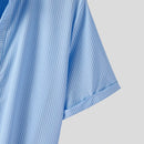 INCERUN Mens Shirt Striped Stand Collar Short Sleeve Top Shirts Summer Daily Casual Male Clothing Solid Color Shirts