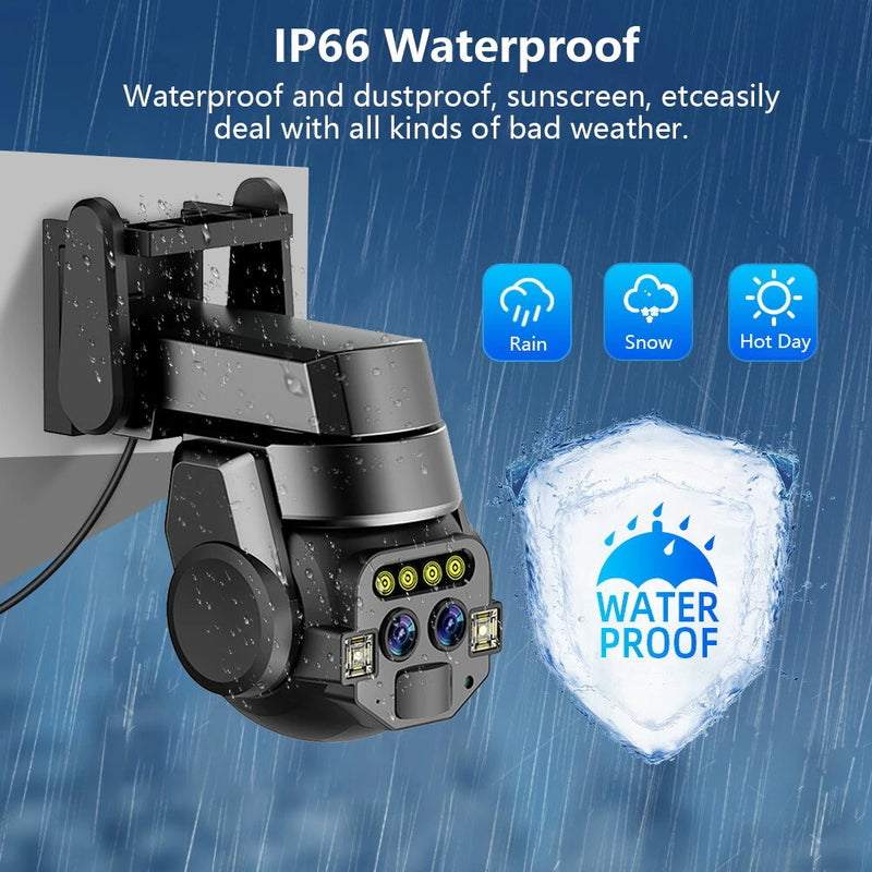 4K 6MP HD Dual-lens WiFi Surveillance Camera 10X Zoom Outdoors Night Vision Human Detection IP66 Waterproof Two-way Audio Monitoring Home Security Cameras