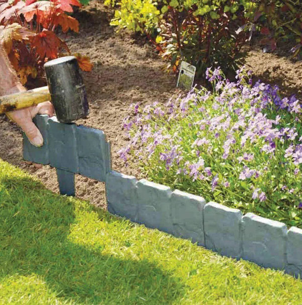 20Pcs Garden Fence Edging Cobbled Stone Effect Plastic Lawn Edging Plant Border Decorations