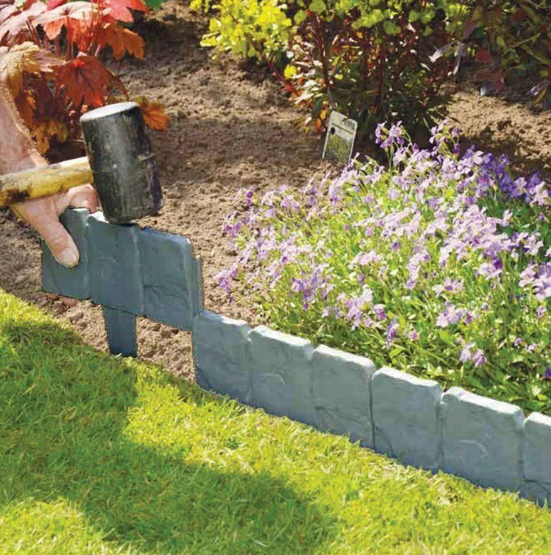 20Pcs Garden Fence Edging Cobbled Stone Effect Plastic Lawn Edging Plant Border Decorations