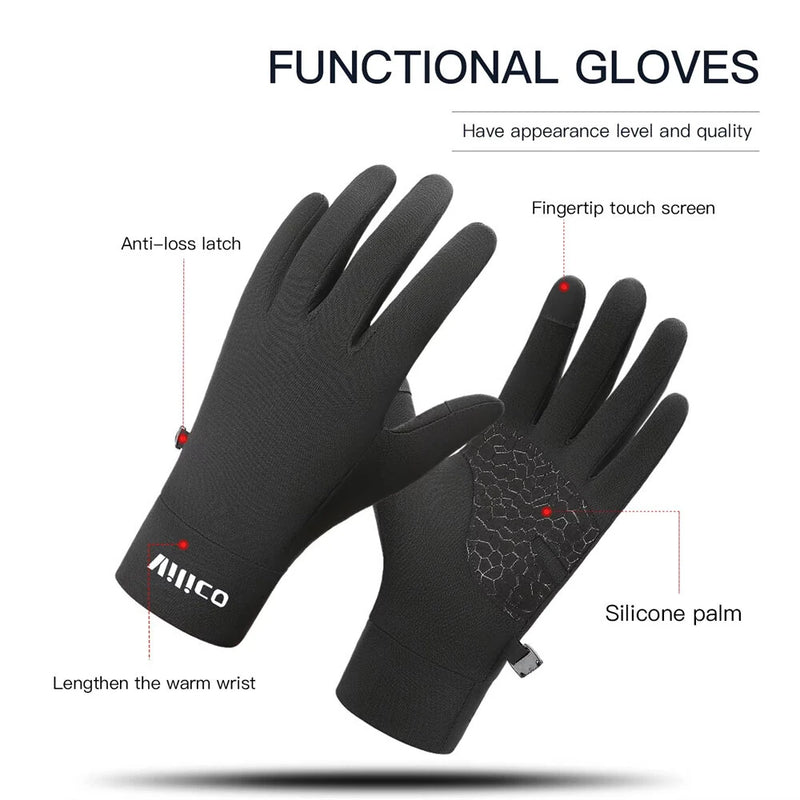 VILICO 1 Pair of Warm Winter Gloves Men Women Outdoor Sports Touchscreen Non-Slip Cycling Gloves Thin Edition with Velvet-L/XL