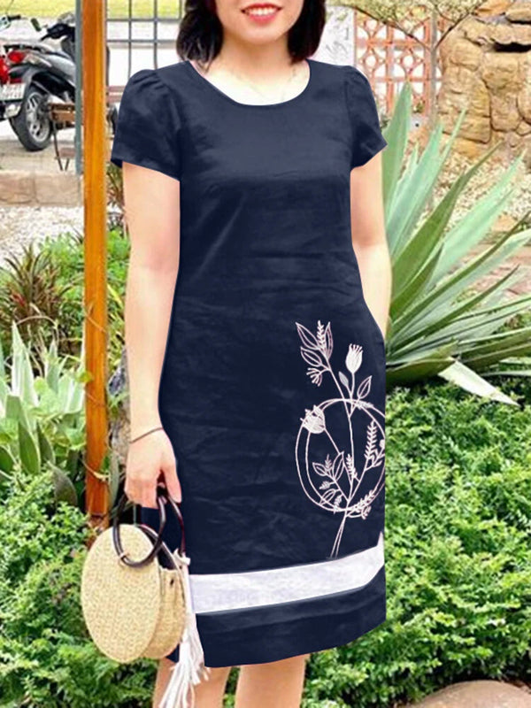 ZANZEA Summer Women Vintage Short Sleeve O-Neck Floral Embroidery Dresses Casual Shift Dresses