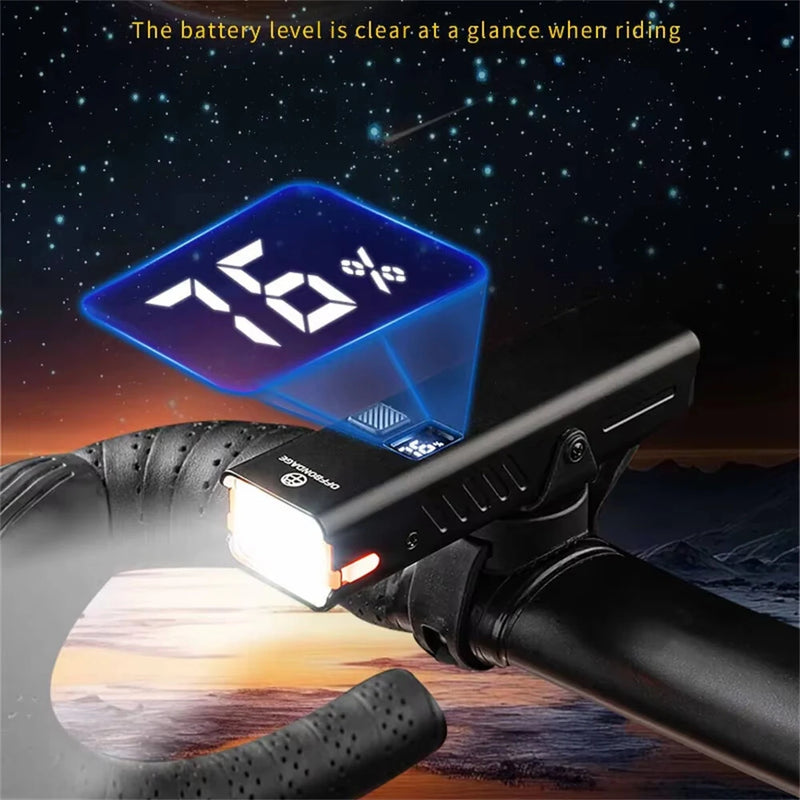 OFFBONDAGE 350LM Bicycle Headlight Digital Display Power Lightweight Waterproof Aluminum Alloy Strong Flashlight Type-C Charging Bike Front Light for MTB Outdoor Night Riding Safety