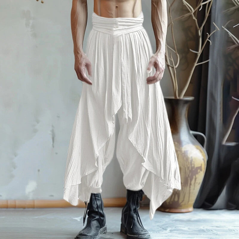 INCERUN Mens Deconstructed Solid Color Layered Pant Fashion Comfortable Elastic Waist Trousers for Men