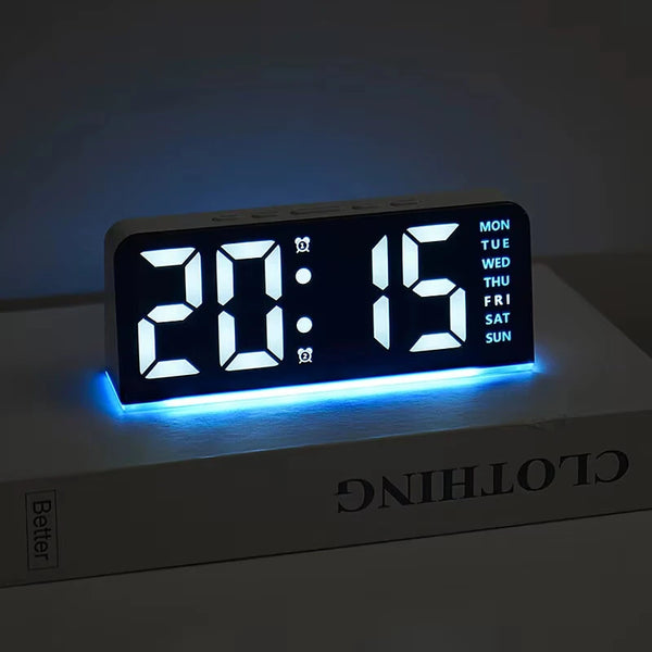 Digital Alarm LED Clock Mood Light TEMP Date Week 2 Alarms Snooze Electronic Table Clock 4 Levels Brightness 12H 24H LED Clock