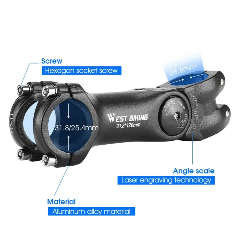 WEST BIKING 60 Adjustable Bicycle Handlebar Booster 25.4mm Aluminum Alloy Bike Front Fork Stem Adapter