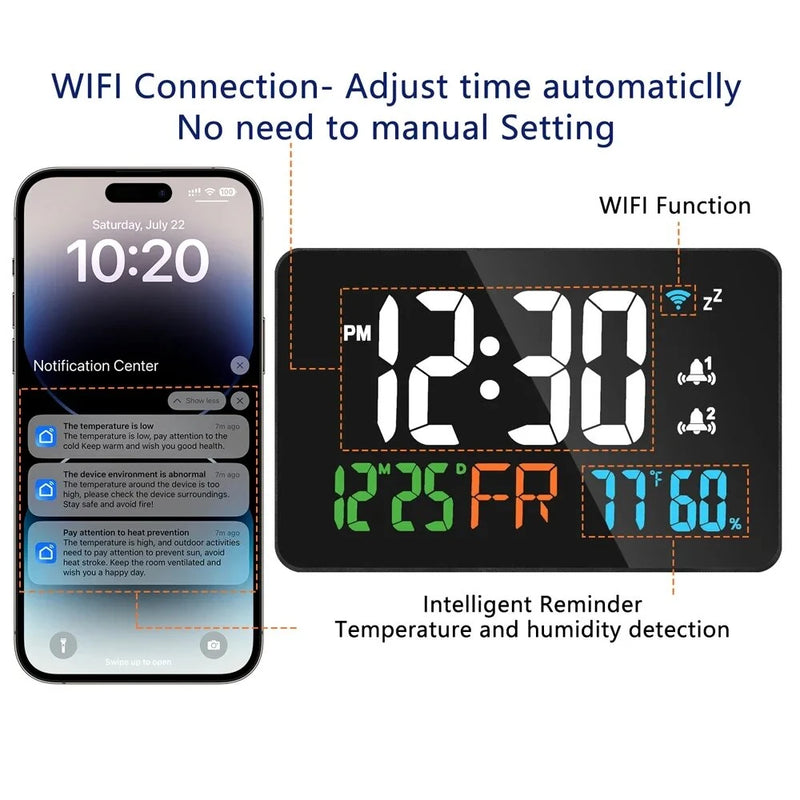LED Graffiti Clock Automatic Time Calibration Wifi Temperature And Humidity Atomic Clock Mirror Clock  Four Levels of Brightness Adjustment