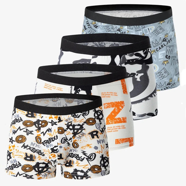 4pcs Men's Fashion Printed Underwear Comfortable And Breathable Men Boxers Briefs Thin Underwear Pants