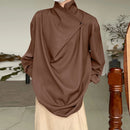 INCERUN Mens Solid Irregular Neck Long Sleeve Shirt Fashion Casual Solid Color Shirt Top for Men