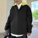 INCERUN Mens Color-Block Panel Long-Sleeve Pullover Hoodie Fashion Loose Fit Top with Chest Pocket in Spring Fall Winter