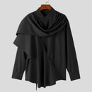 INCERUN Men Irregular Long Sleeve Shirts Fashion Solid Color Lapel Top for Men Spring Fall Large Size S-5XL