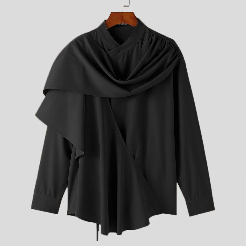 INCERUN Men Irregular Long Sleeve Shirts Fashion Solid Color Lapel Top for Men Spring Fall Large Size S-5XL