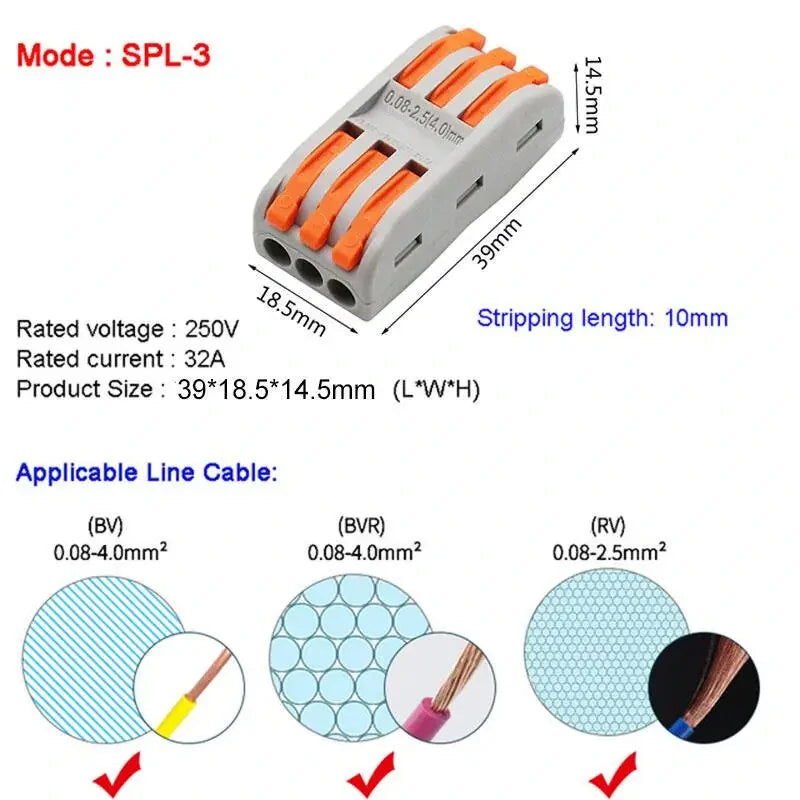 5 Pcs Mini Quick Wire Cable Connectors Universal Compact Conductor Splice Cable Push-in Terminal Block SPL1-4 Efficient Wiring Solution Reusable for Soft and Hard Wires