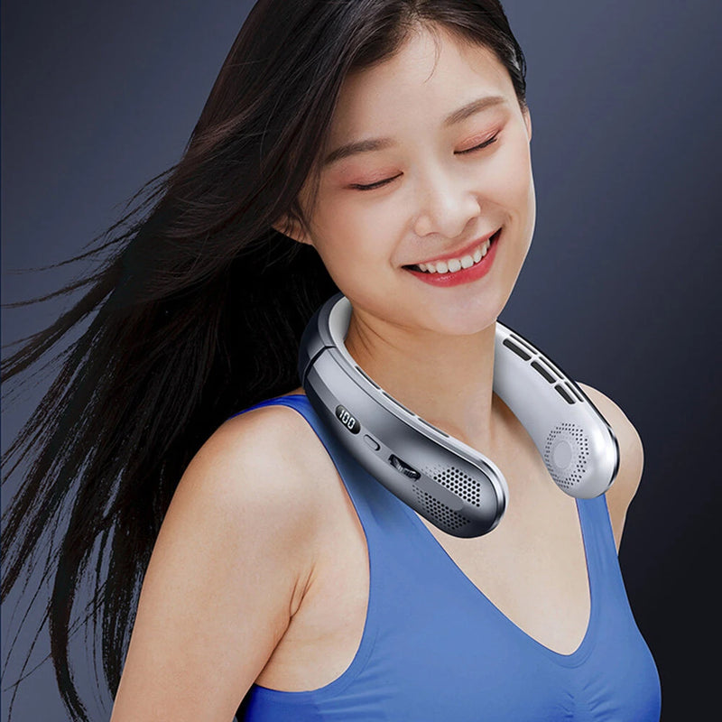 Tevorex Portable Neck Fan 5000mAh USB Rechargeable Lightweight Bladeless Silent Design 100 Gear Adjustable Speeds Electric Fans for Outdoor Sports