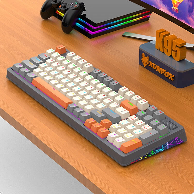 XUNFOX K95 96 Keys Gasket Structure Mechanical Gaming Keyboard with Volume Knob Tri-mode Hot Swappable RGB Light Rechargeable 2.4G/BT/Wired Gaming Keyboard