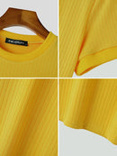 INCERUN Plus Size Men Solid Color Knitted T-shirt Summer Daily Casual Tee Men's Top