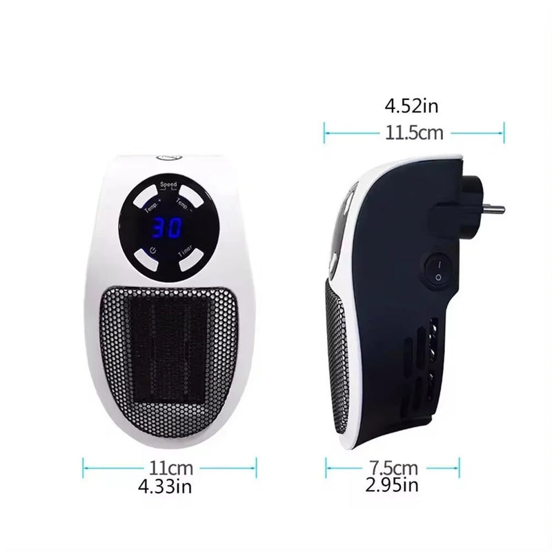 Portable Wall-Mounted Electric Heater 500W Low Energy Consumption Adjustable Thermostat LED Display Overheat Protection Remote Control Rotation Plug