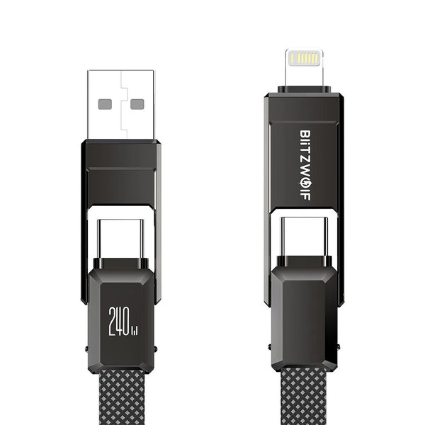 BlitzWolf BW-HDC7 4-in-1 Fast Charging Cable PD240W 1.2M USB-C Data Cable Nylon Braided Extended Car Charging