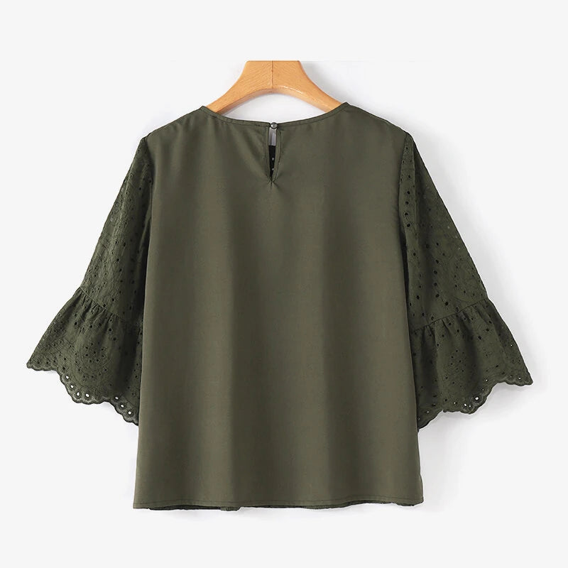 ZANZEA Women Korean Casual Shirt Daily Embroidery Hollow Ruffle Sleeve Blouses