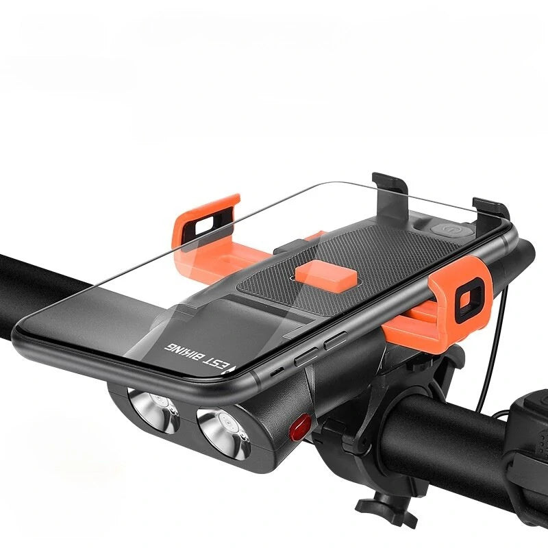 WEST BIKING 5 IN 1 500Lm Brightness Bike Headlight 3000mAh Battery Waterproof 4 Light Modes Power Bank Phone Holder with 130db Horn Warning Light for Night Cycling