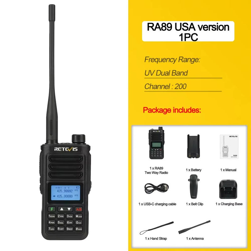 Retevis RA89 Ham Radio 10W Walkie Talkie Long Range IP68 Type-C Transceiver FM VHF UHF Communication Radio for Emergency