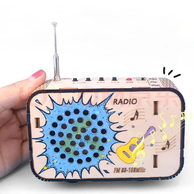 Small Science Technology Mini Wooden DIY Radio Models Handmade Homemade Assembly Puzzles Color Crafts
