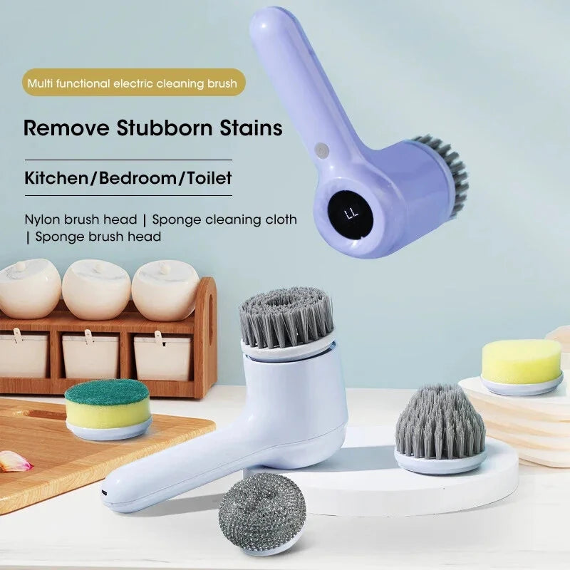 Electric Spin Scrubber Rechargeable Cleaning Brush IPX7 Waterproof 120 Min Work Time with 5 Brush Heads USB Charging for Bathroom Kitchen Basin