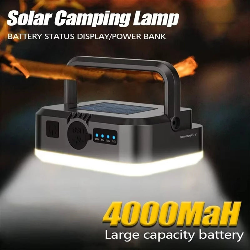 IPRee Solar Camping Led Lamp Portable Hanging Tent Light 4000MAH Rechargeable Spotlight Bank Work Lantern Outdoor Camping BBQ Party