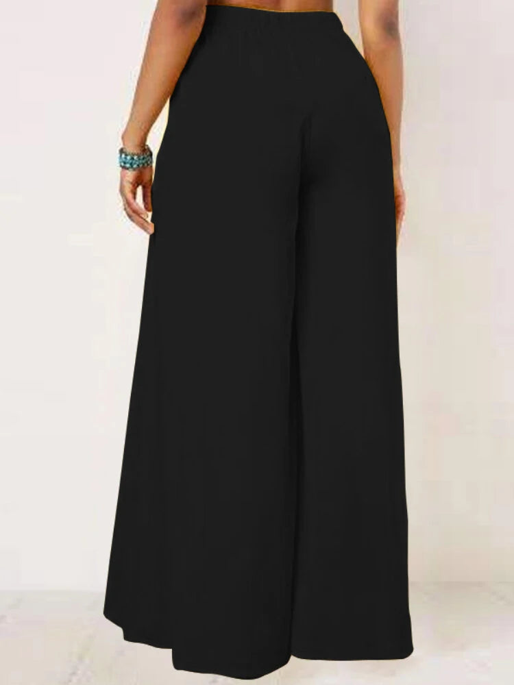 ZANZEA Women Solid Color Bowknot Pleated Loose Casual Wide Leg Pants