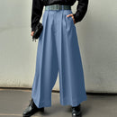 INCERUN Men Pants Solid Color High-waisted Straight-legged Trousers Comfy Button Loose Fit Men's Black Pant