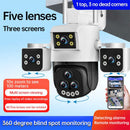 5 Lens Panoramic Surveillance Camera 20x Optical Zoom 360 PTZ 200W Pixel WiFi Camera Color Night Vision AI Human Detection 2-Way Audio Cameras for Home Security