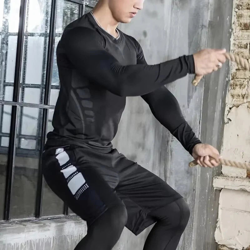 TENGOO Men's Thermal Underwear Set, Long johns set, Compression Thermal Base Layer Set, Moisture Wicking & Breathable Basic Long Sleeve & Letter Belt Leggings Winter Thermal Wear, Men's Thermal Clothing