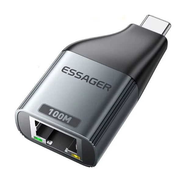 Essager ES-OTG22 Ethernet Adapter 1000/100Mbps RJ45 To Type-C Connector Extender Extension for PC Tablet Laptop Projector Gigabit Adapter